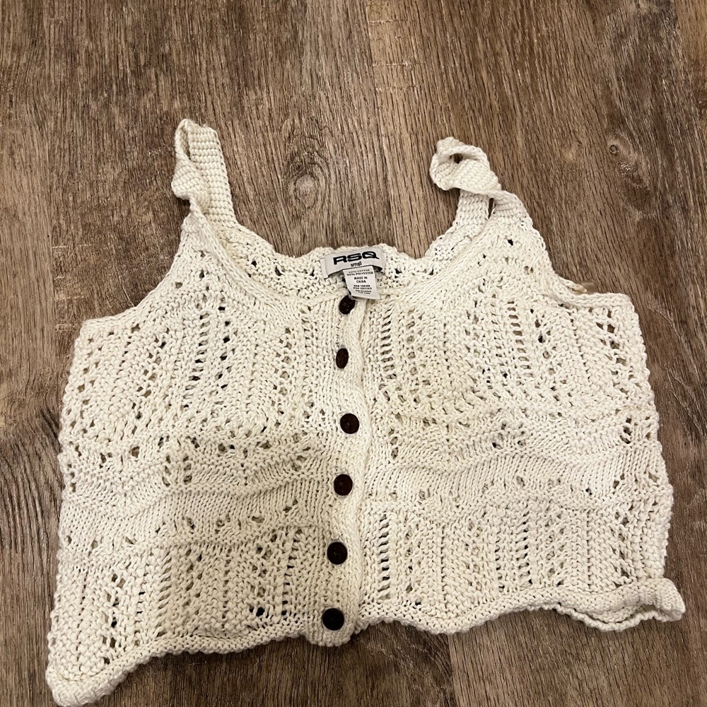 RSQ Off-White Crochet Crop Top